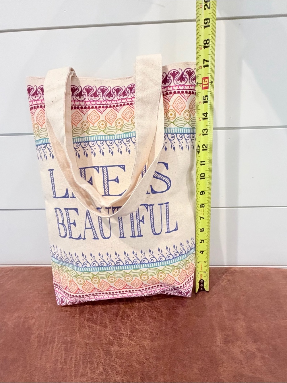 Boho Cottagecore Canvas Tote Bag Life Is Beautiful Rainbow Festival Travel - Picture 6 of 9